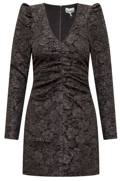 Ganni Jacquard V-Neck Mini Dress