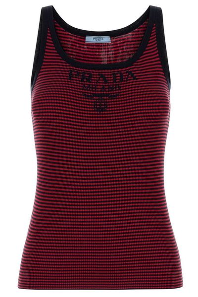 Prada Logo Embroidered Knitted Tank Top