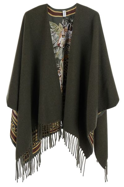 Ferragamo Printed Fringed-Edge Cape