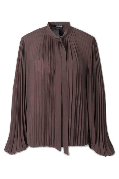 Tom Ford Pleated Pussy-Bow Buttoned Shirt