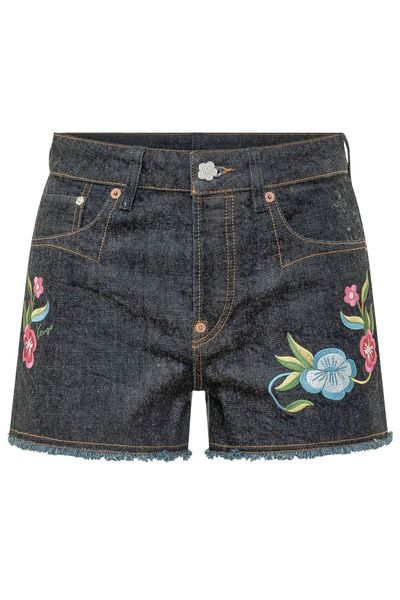 Kenzo Wildflower Embroidered Denim Shorts