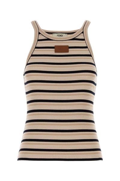Fendi Logo Patch Striped Knitted Tank Top