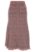 Self-Portrait Checked Frayed Knitted Midi Skirt