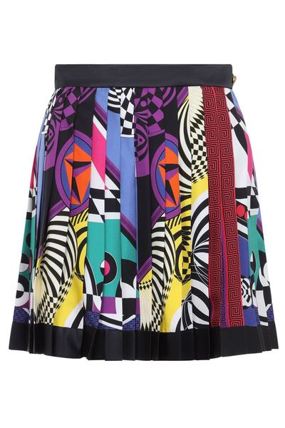 Versace Printed Twill Pleated Mini Skirt