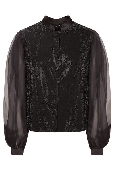 Giorgio Armani Embroidered Tulle Sleeve Top