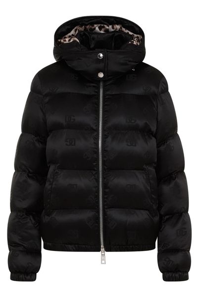 Dolce & Gabbana Monogram Jacquard Hooded Puffer Jacket