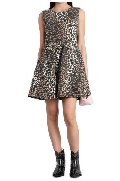 Ganni Leopard Denim Mini Dress