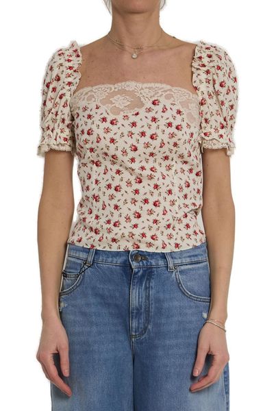 Dolce & Gabbana Small Rose-Printed Charmeuse Top