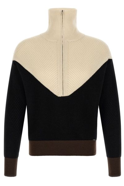 Kiton Color-Block Zip High-Neck Knitted Sweater