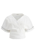 Brunello Cucinelli Shiny Trim Poplin Kimono-Style Top