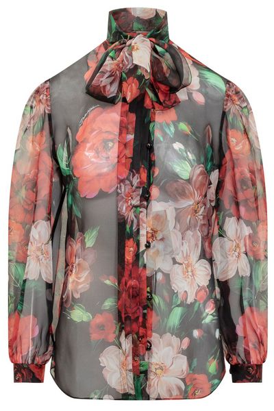 Dolce & Gabbana Floral Printed Chiffon Pussy-Bow Shirt