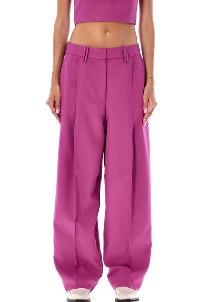 Ganni Low-Rise Pleated Straight-Leg Trousers