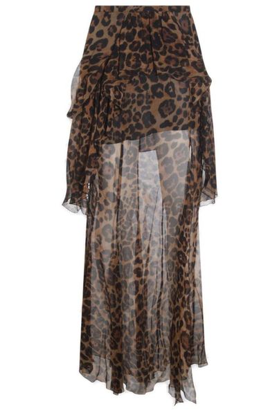 Blumarine Printed Ruffle-Detailed High Slit Skirt