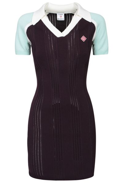 Casablanca Short Sleeved Contrast Collar Ribbed Tennis Dress
