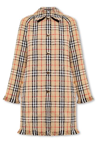 Burberry Checked Fringed-Edge Buttoned Coat