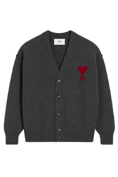 AMI Logo Intarsia Knitted Cardigan