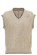 Brunello Cucinelli Embellished Openwork Rib Sweater Vest