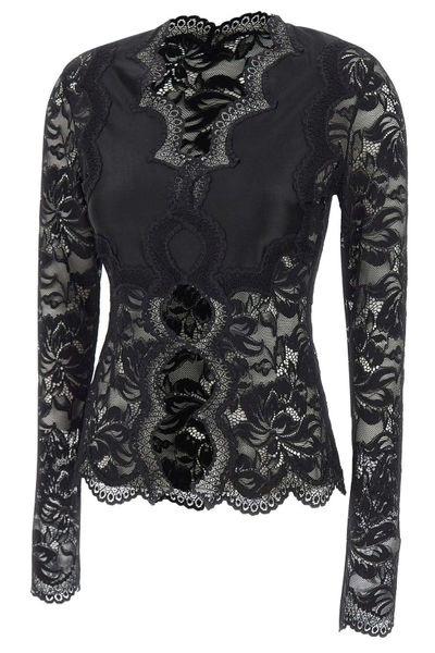 Rabanne Lace Cut-Out Long-Sleeve Top