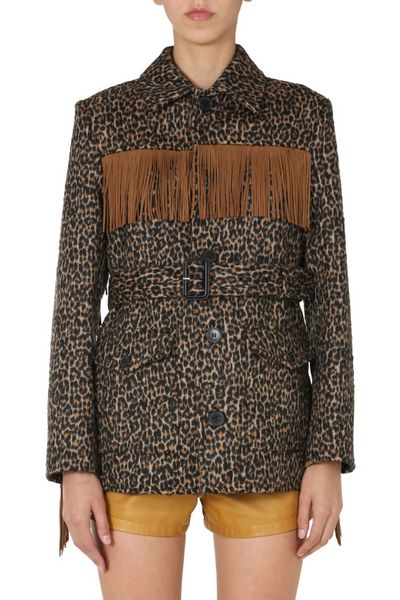 Saint Laurent Leopard Print Fringed Jacket