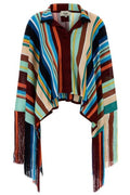Fendi Striped Fringe Cropped Poncho