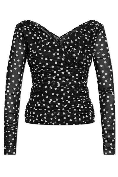 Dolce & Gabbana Polka-Dot Printed Wrap-Front Neck Tulle Top