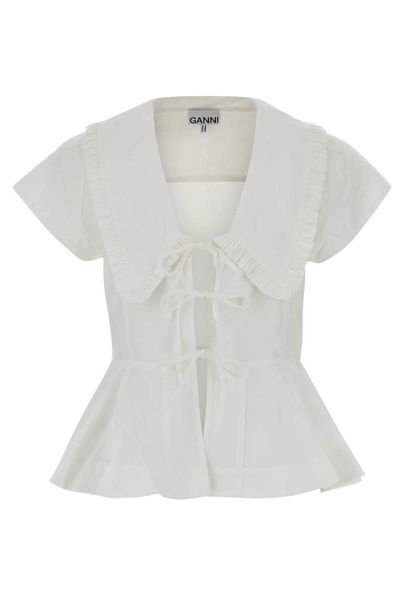 Ganni Ruffled Peplum Tie-Front Top