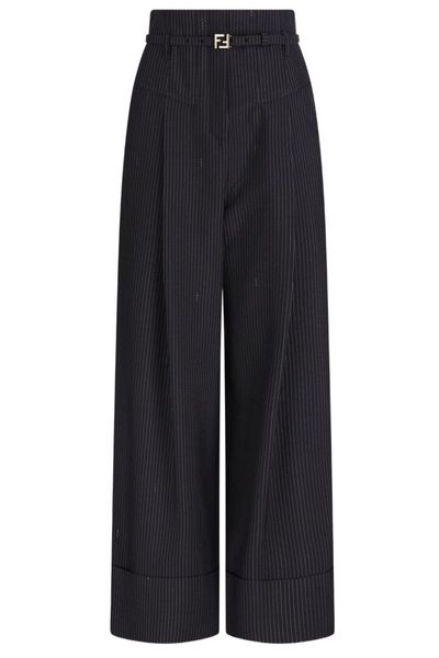 Fendi Belted Waist Pinstriped Wide-Leg Trousers