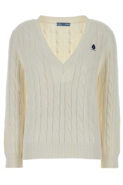 Prada Cable-Knit V-Neck Knitted Jumper