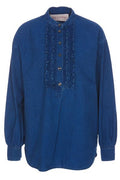Valentino Ruffled Crewneck Denim Shirt
