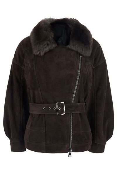 Blancha Shearling Belted Zip Jacket