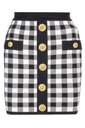 Balmain Fine-Knit Gingham Skirt
