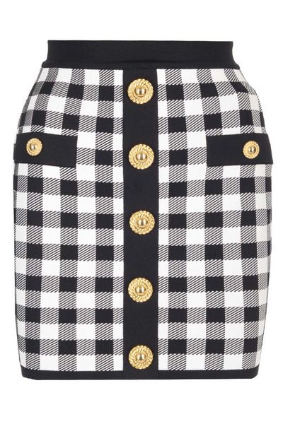 Balmain Fine-Knit Gingham Skirt