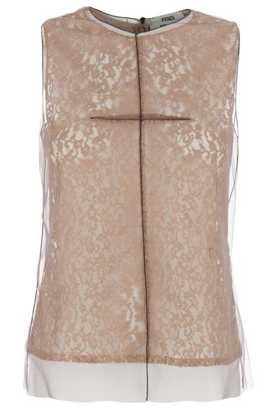 Fendi Lace Crewneck Sleeveless Top
