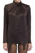Saint Laurent Twist-Neck Garter Blouse
