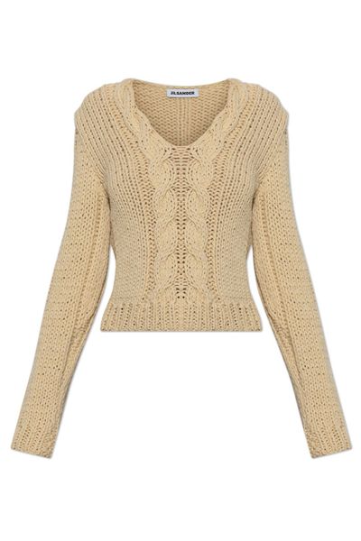 Jil Sander Cable-Knit Cropped Knitted Sweater