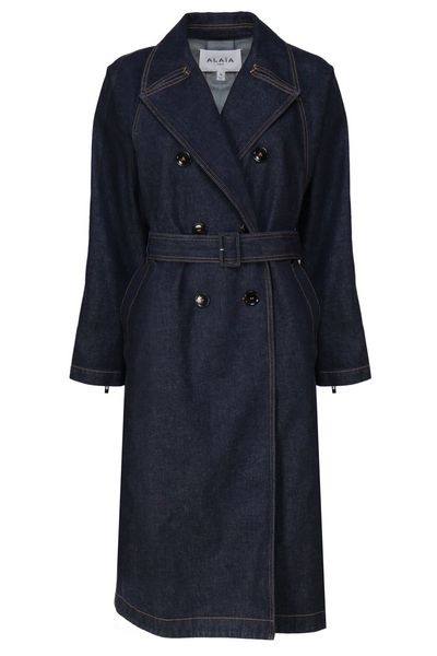 Alaïa Double-Breasted Belted Denim Trench Coat