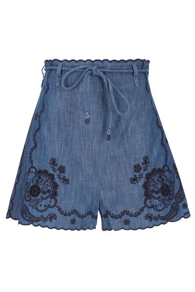Zimmermann Aster Embroidered Denim Shorts