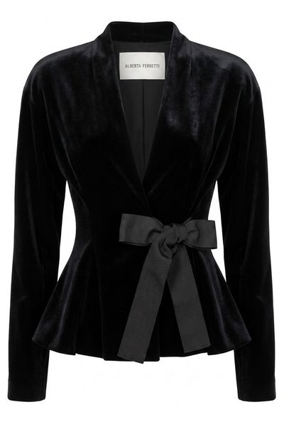 Alberta Ferretti Bow Embellished Velvet Jacket