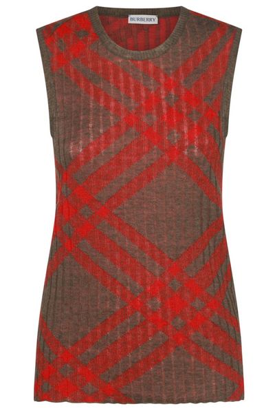 Burberry Check-Pattern Ribbed-Knit Sleeveless Top