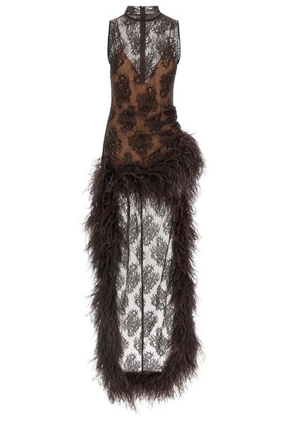 Giuseppe Di Morabito Sheer Feather-Trim Dress