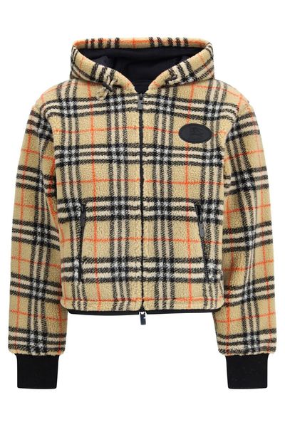 Burberry Cropped Hooded Check Fleece Jacket