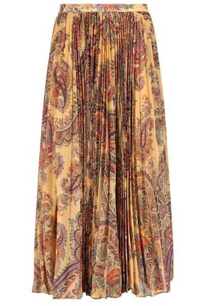 Etro High-Waist Paisley-Printed Pleated Midi Skirt