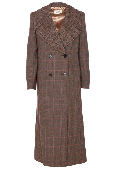 Chloé Double-Breasted Checked Long Coat