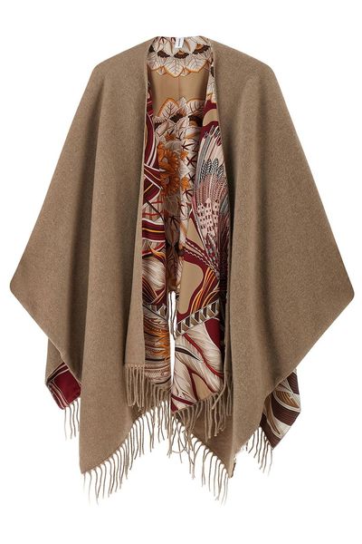Ferragamo Giada Pattern Fringed Reversible Cape