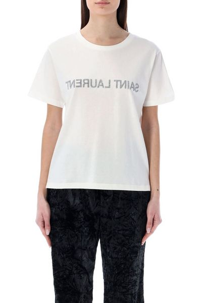 Saint Laurent Reverse Logo Printed Crewneck T-Shirt