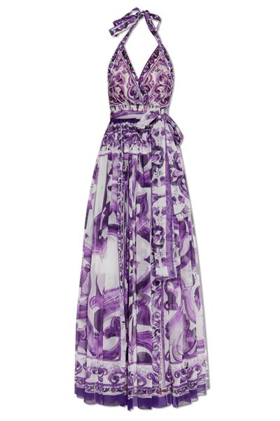 Dolce & Gabbana Majolica Printed Long Chiffon Dress