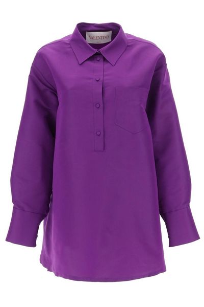 Valentino Faille Buttoned Long-Sleeved Shirt Dress