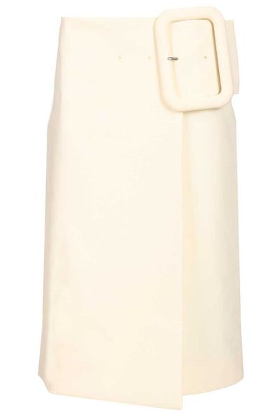 AMI Big Buckle Belted Midi Skirt