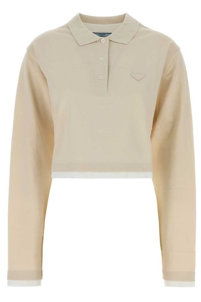 Prada Cropped Long-Sleeve Polo T-Shirt