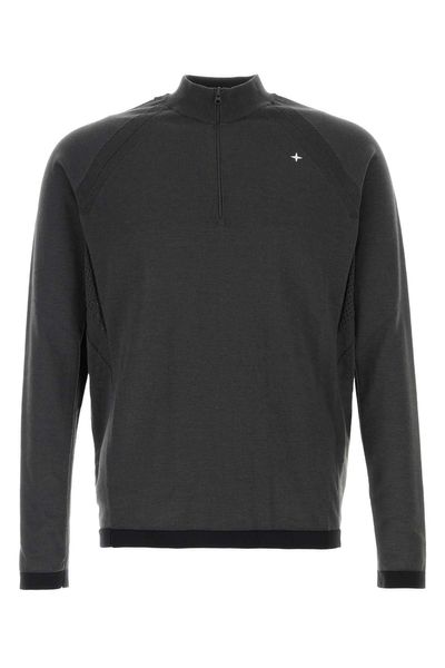 Stone Island Logo Embroidered Half-Zip Sweater